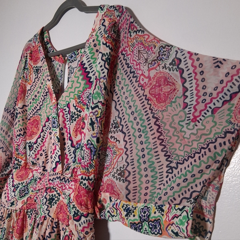 Anthropologie Maeve Dress Pink Siya Kimono Size 10 - Picture 7 of 16